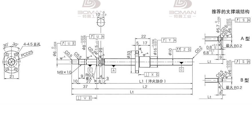 KURODA DP1002JS-HDNR-0220B-C3F 黑田精工丝杆底座安装图